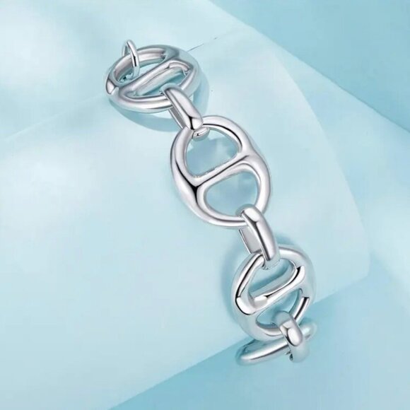 NEW Chunky Link Bracelet 7" 18K Gold Plated Mariner Nautical Anchor Chain Preppy - Picture 3 of 8